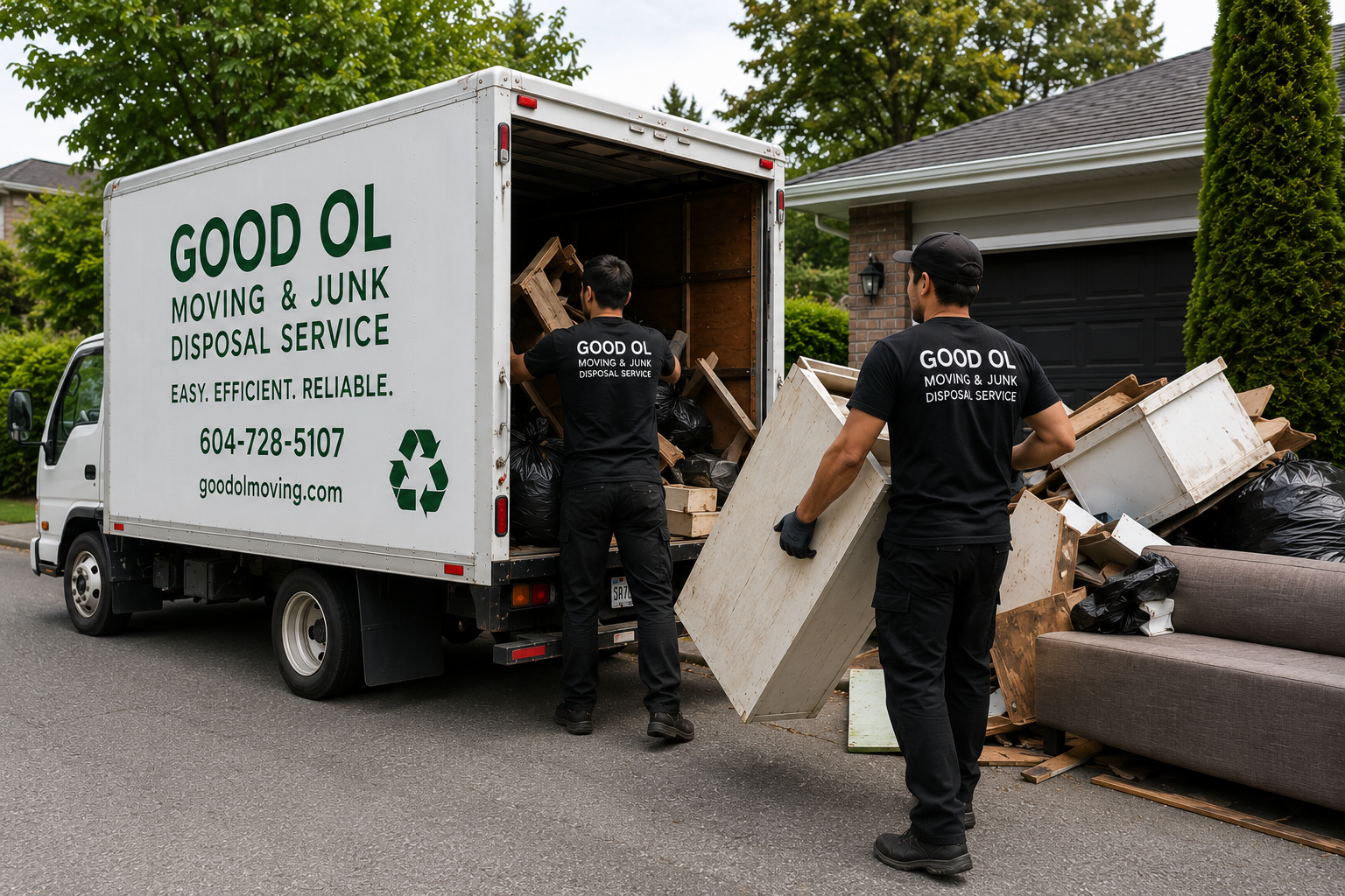 Good Ol crew loading unwanted items into the junk removal truck