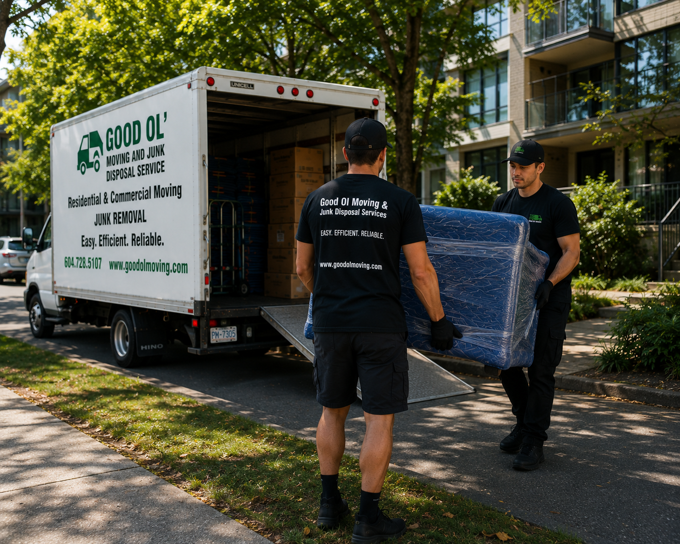Good Ol movers carrying protected furniture to the moving truck